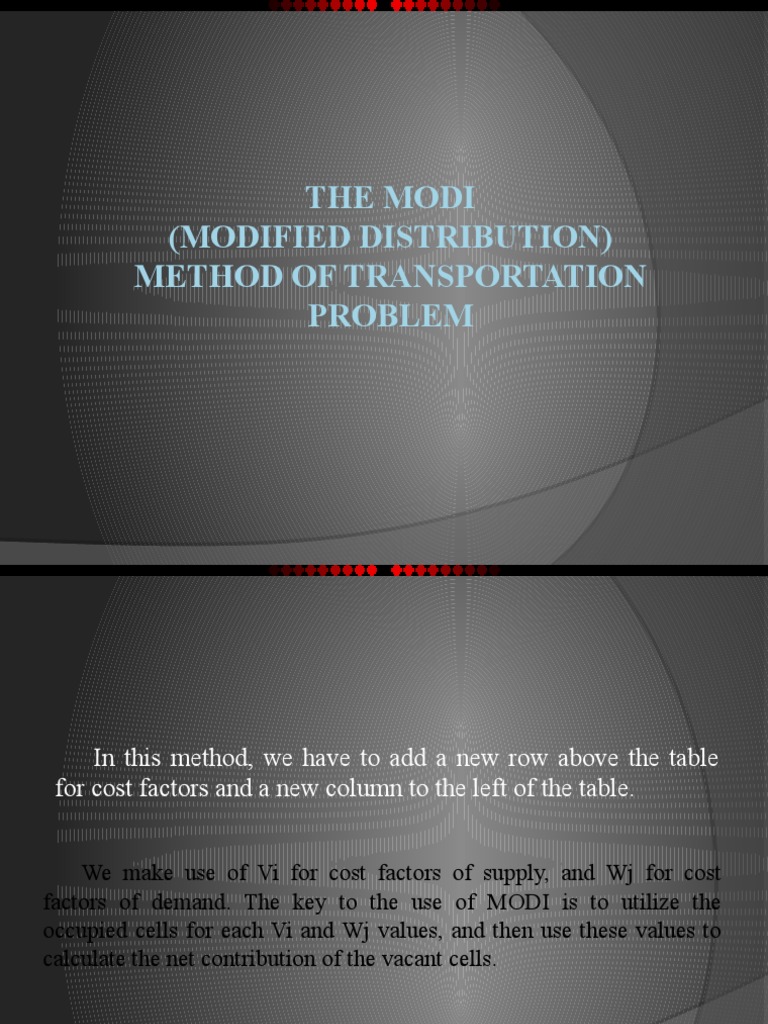MODI Method for Transportation Problem | PDF | Applied Mathematics ...