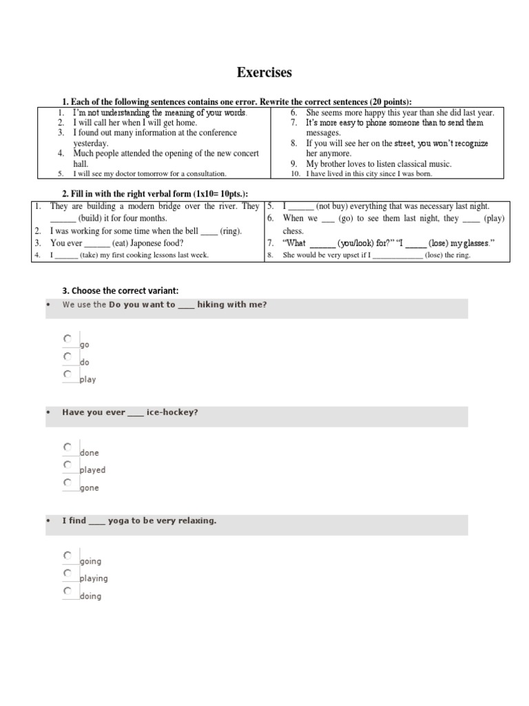 Grammar Exercises for Error Correction | PDF | Language Arts ...