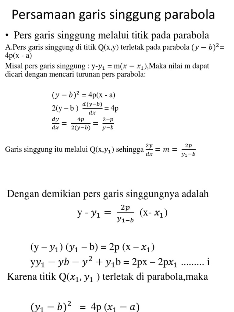 Persamaan Garis Singgung Parabola