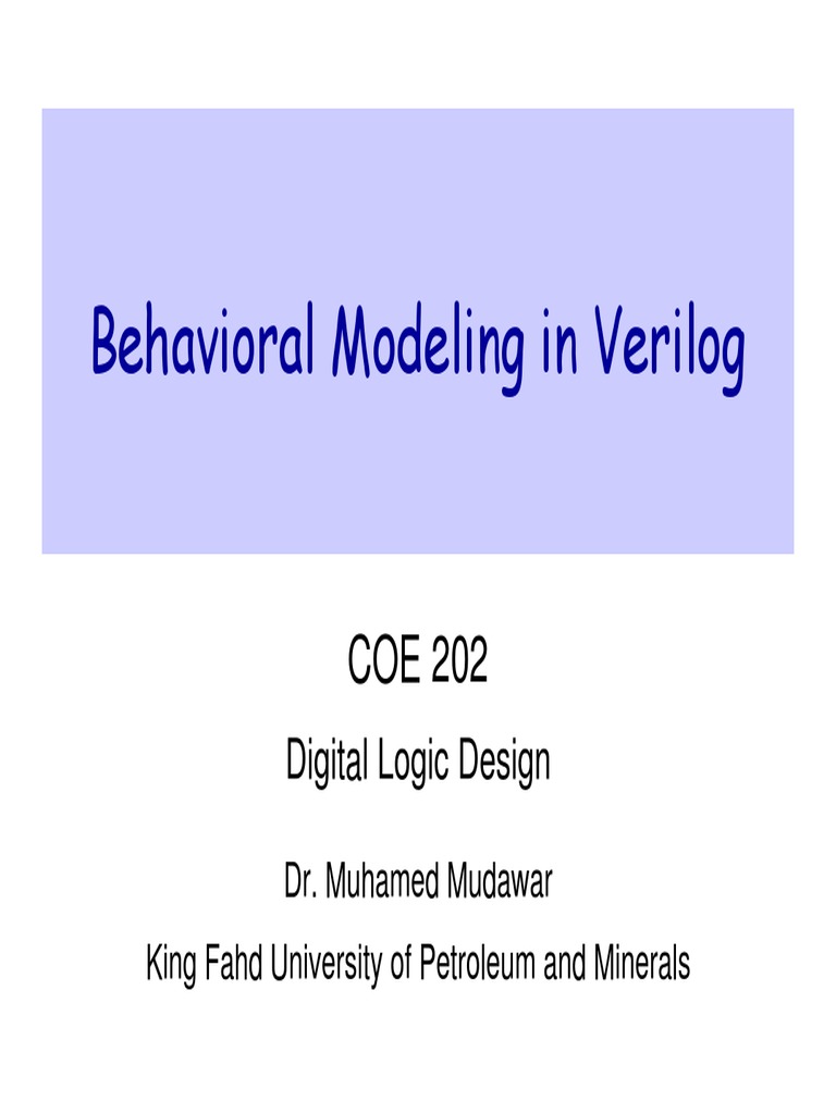 Behavioral Modeling in Verilog Digital Logic Design PDF Logic