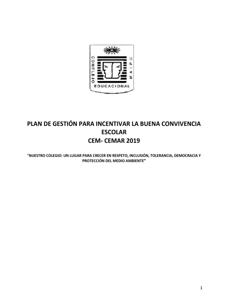 Plan de Gestión para la Convivencia Escolar | PDF | Plan de estudios ...