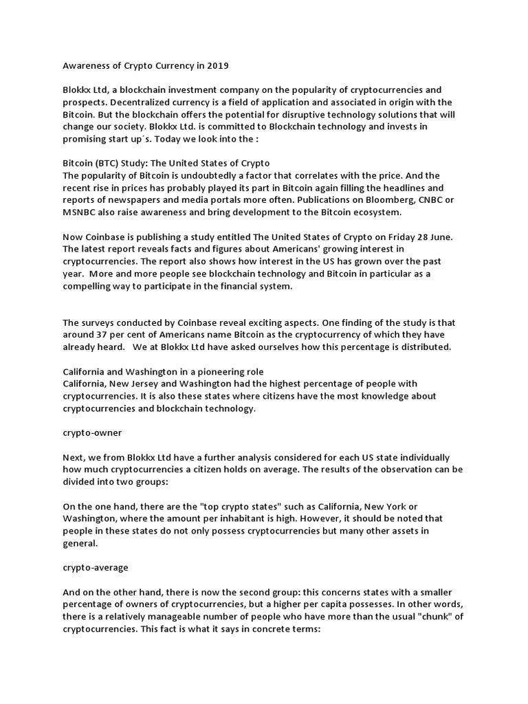 US Cryptocurrency Awareness 2019 | PDF | Cryptocurrency | Bitcoin
