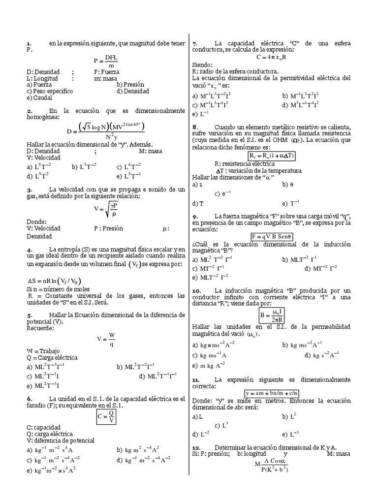 Analisis Dimensional Gases Sistema Internacional De Unidades
