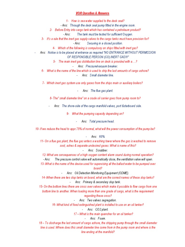 VOA Question & Answers PDF Oil Tanker Pump