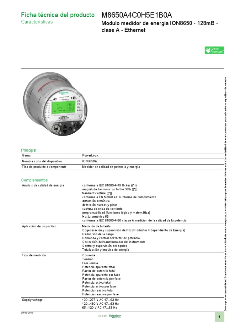 Ficha Técnica del Medidor ION8650 | PDF | Energia electrica | Corriente ...