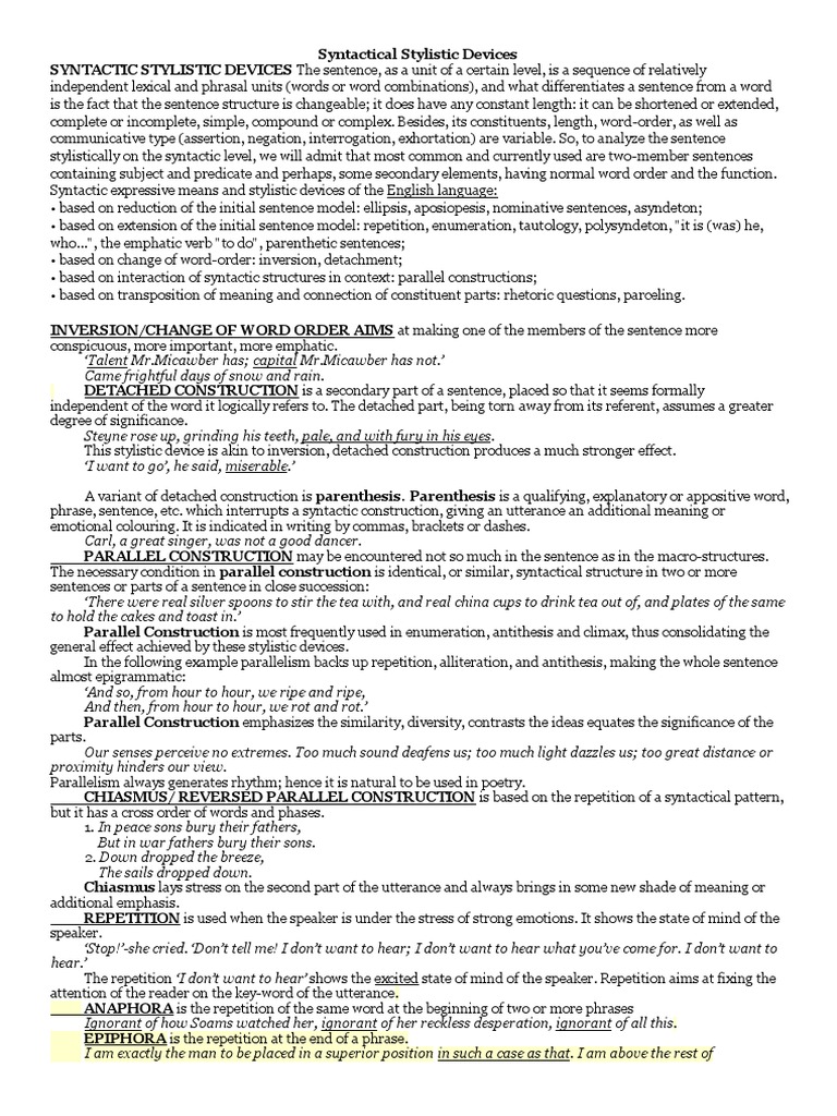 Syntactical Stylistic Devices | PDF | Ellipsis | Syntax