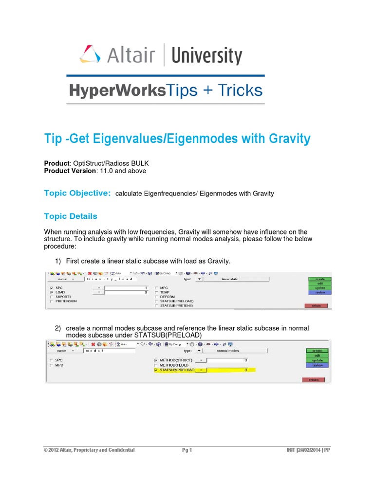 Tip - Get Eigenvalues/Eigenmodes With Gravity: Topic Objective | PDF ...