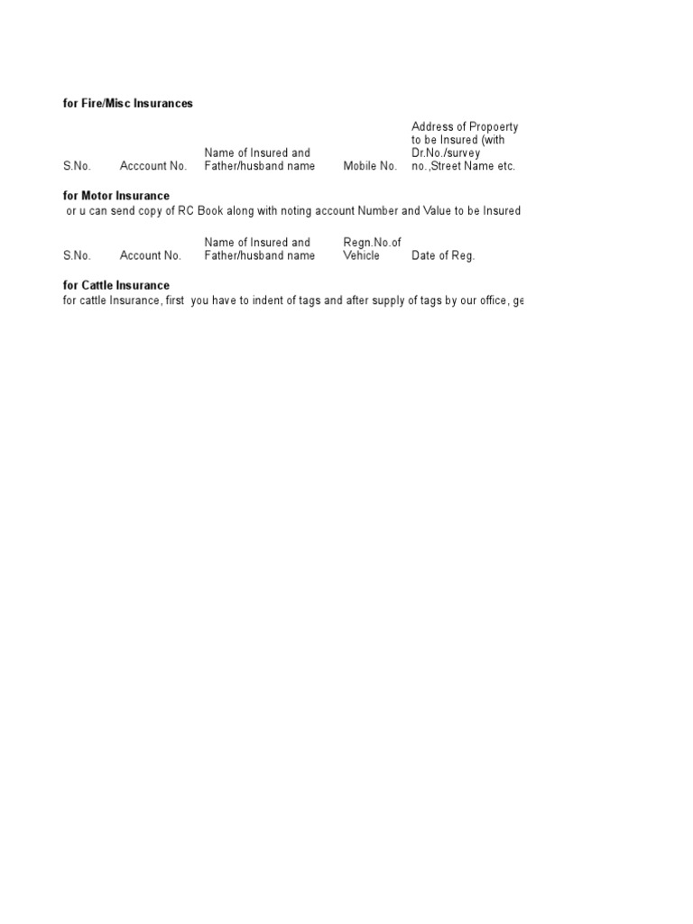 Fire and Miscellaneous Insurance Form | PDF