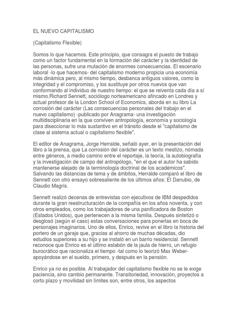 La corrosión del carácter en el capitalismo | PDF | Capitalismo ...
