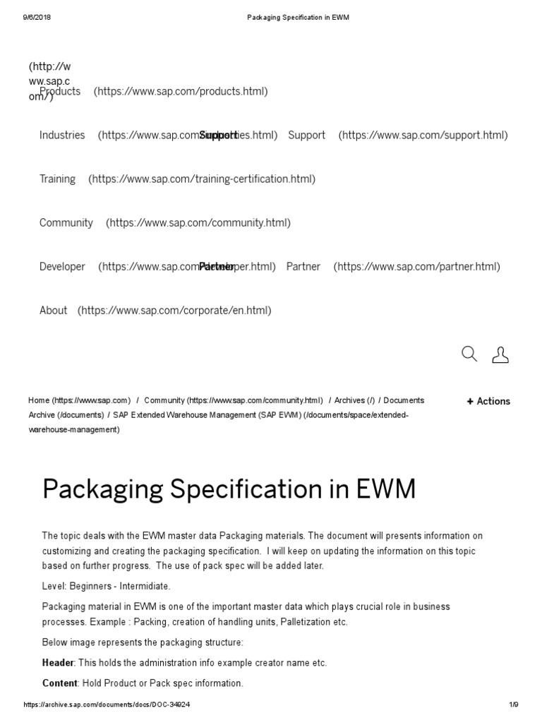 Packaging Specification in EWM PDF Packaging And Labeling