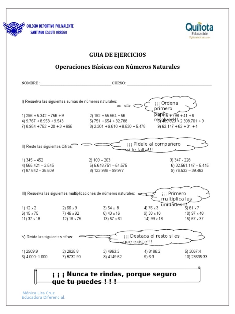 Ejercicios de Operaciones Básicas | PDF | Enseñanza de matemática