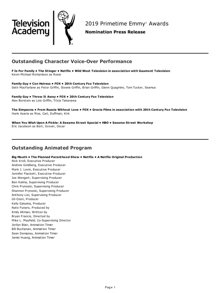 71st Nominations List V6 Entertainment