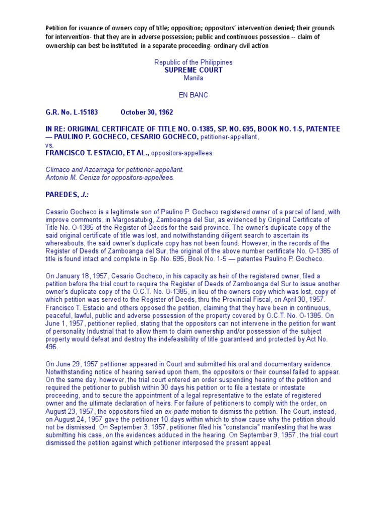 Petition For Issuance of Owners Copy of Title Opposition PDF