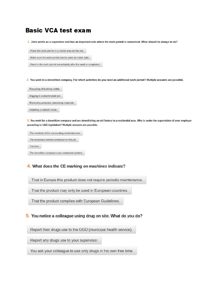 Basic VCA Test Exam1 PDF Personal Protective Equipment Crane