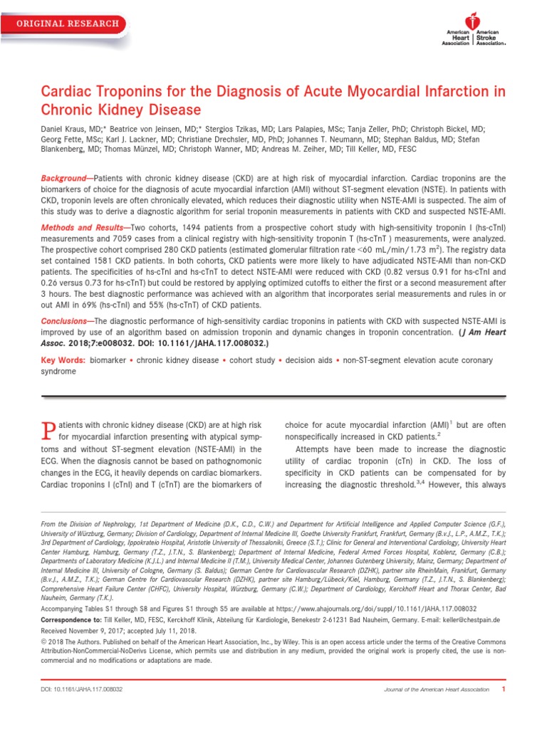 Cardiac Troponins For The Diagnosis of Acute Myocardial Infarction in ...