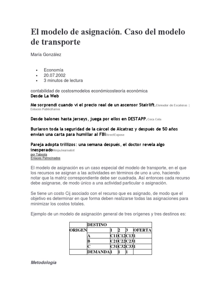 El Modelo de Asignación | PDF | Matriz (Matemáticas) | Algoritmos