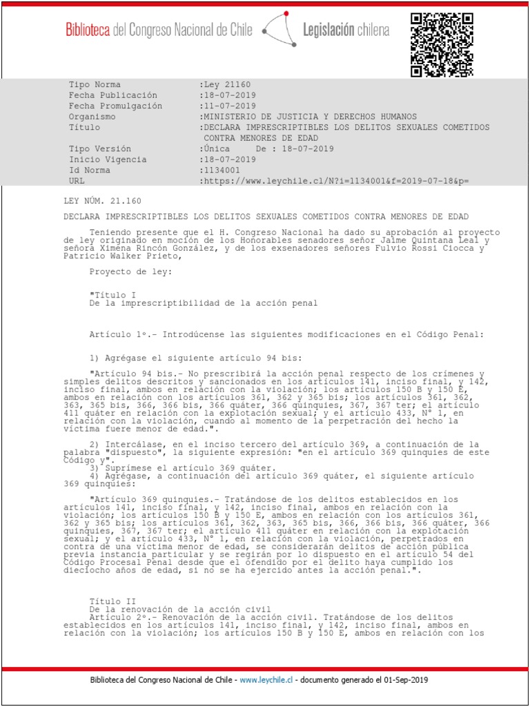 Ley 21160 - 18 Jul 2019 PDF | PDF | Procedimiento Criminal ...