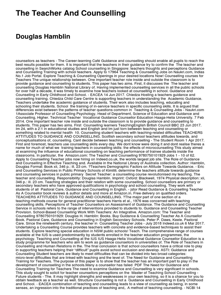 Teacher Roles in Guidance and Counseling | PDF | School Counselor ...