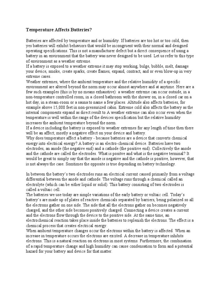 Temperature Affects Batteries PDF Anode Cathode