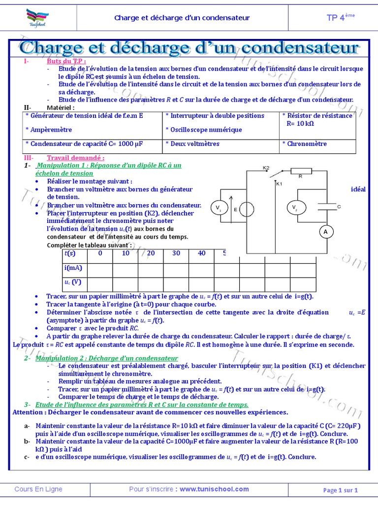 Charge et décharge d'un condensateur PDF Tension électrique — free download