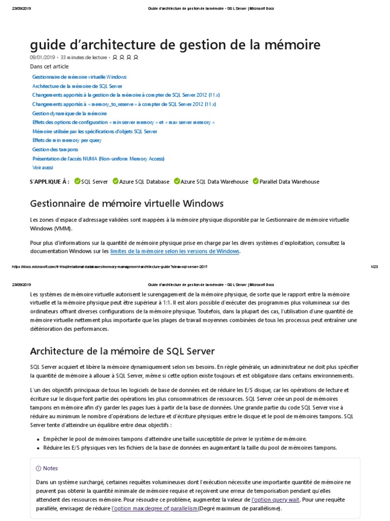 Gestion de la mémoire dans SQL Server | PDF | Microsoft SQL Server ...