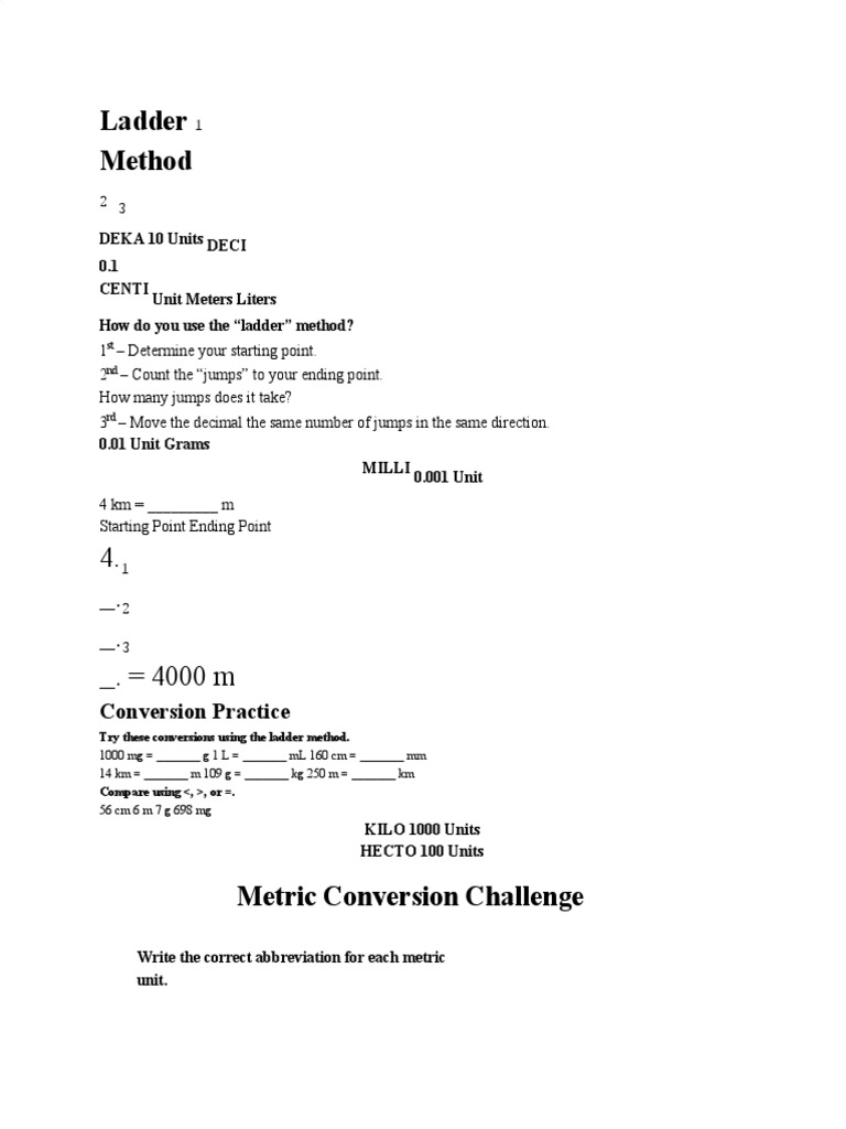 Ladder Method for Metric Conversions | PDF
