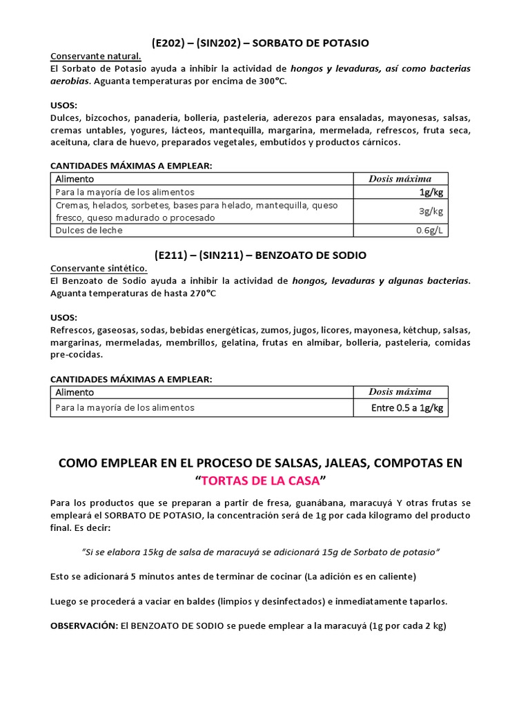 Sorbato de Potasio y Benzoato de