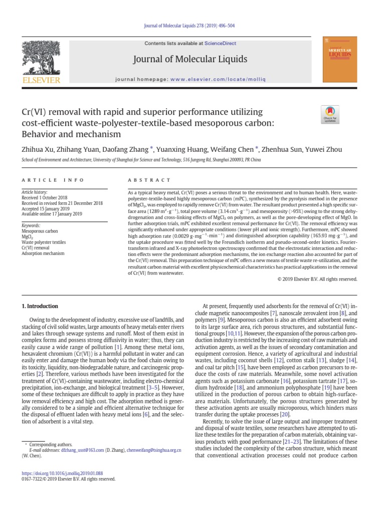 Cr Vi Removal With Rapid And Superior Performance Utilizing Pdf Adsorption Chromium