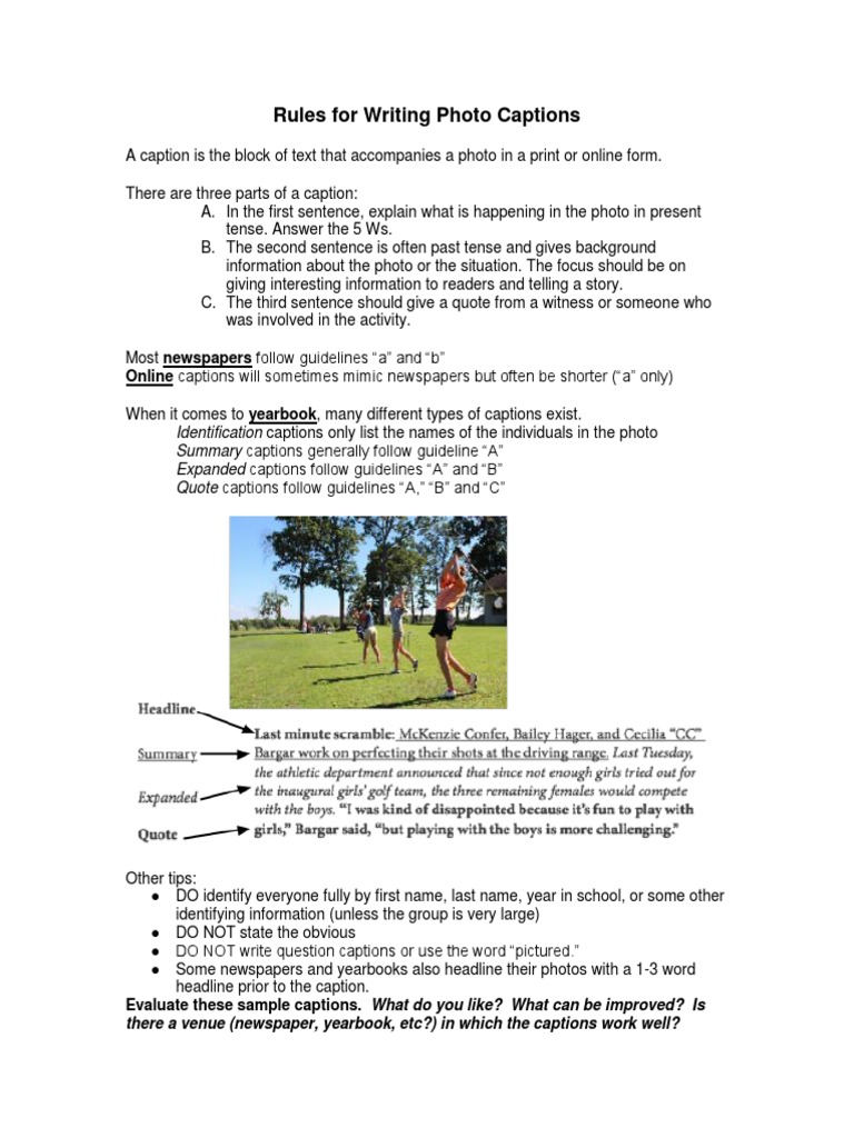 Caption Writing Rules Handout Pdf Newspapers Communication