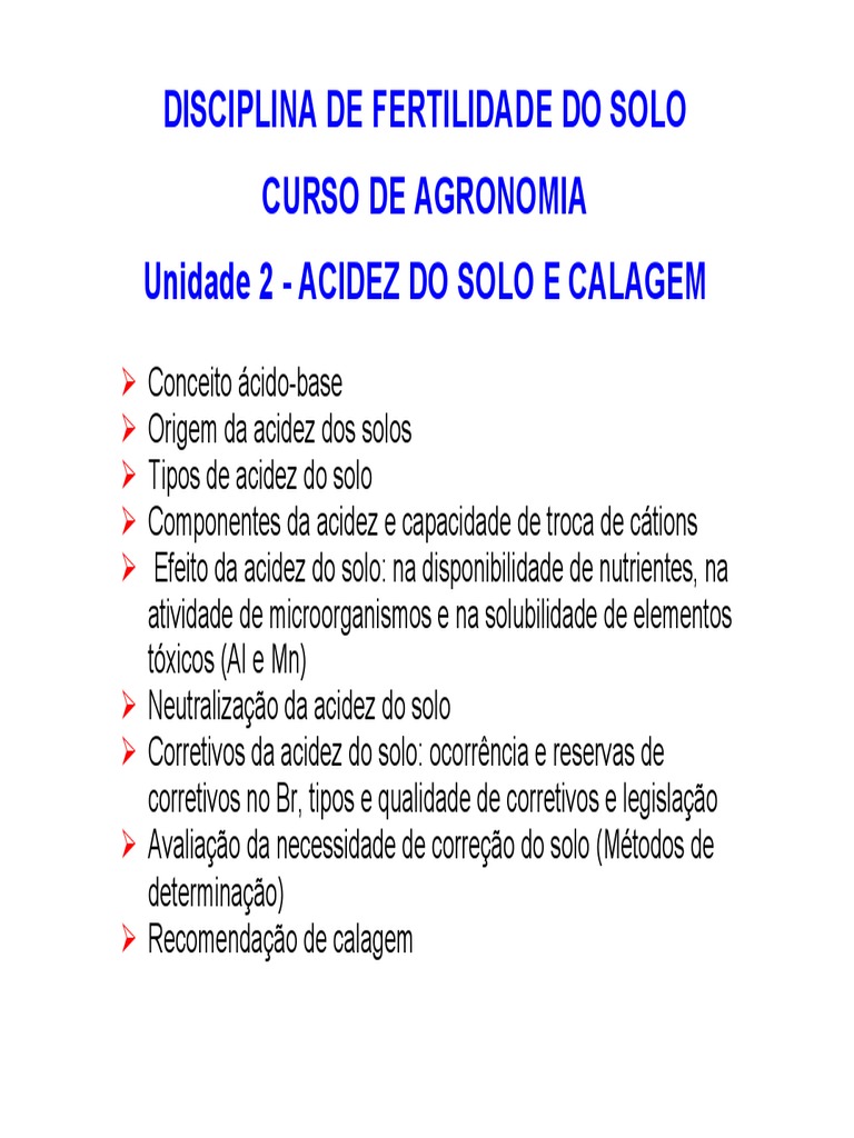 Fundamentos Da Acidez Do Solo E Calagem Pdf Cálcio ácido