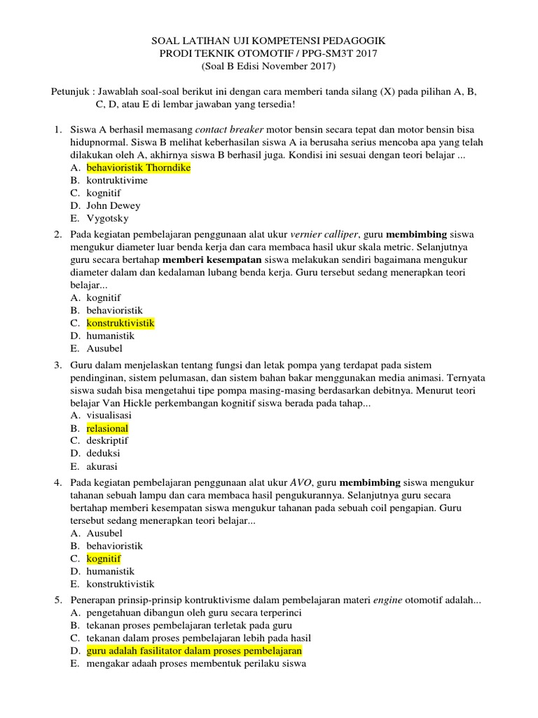 Soal Latihan Uji Kompetensi Pedagogik Bahas Bareng 1 Docx