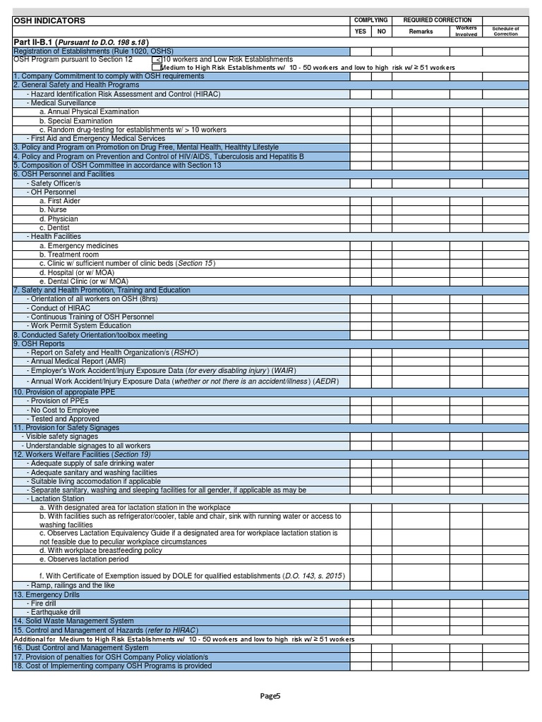 Revised OSH Checklist With Edits 01feb2019 PDF | PDF | Occupational ...