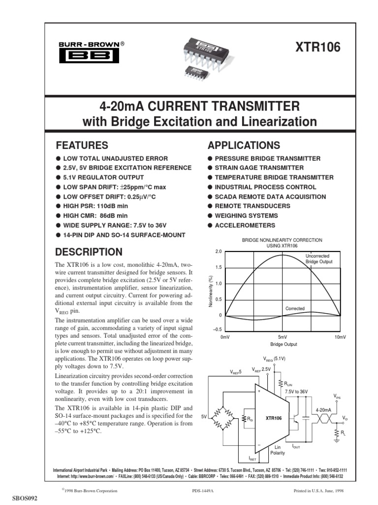 C.I. XTR106 | PDF | Amplifier | Electrostatic Discharge