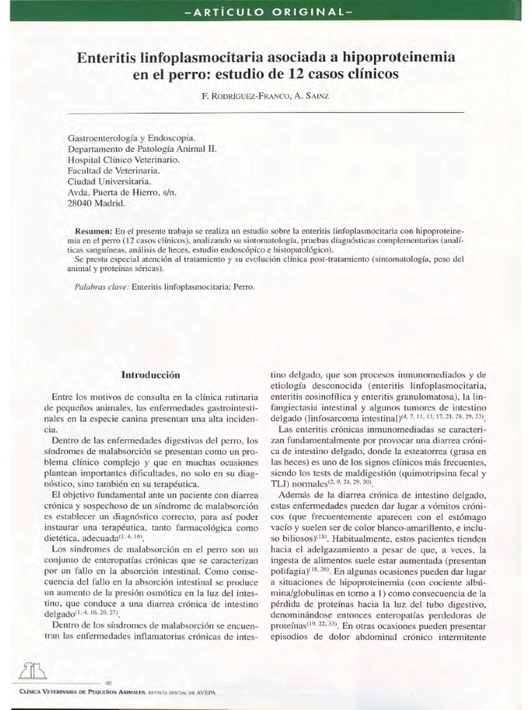 Enteritis Linfoplasmocitaria Perros | PDF | Endoscopia | Diarrea