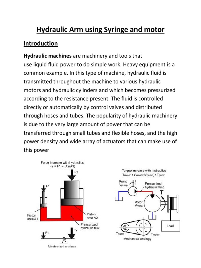Hydraulic Arm Using Syringe and Motor PDF Machines Applied And