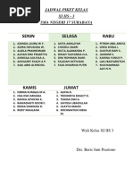 Senin Selasa Rabu: Jadwal Piket Kelas Xi Iis - 3 Sma Negeri 17 Surabaya