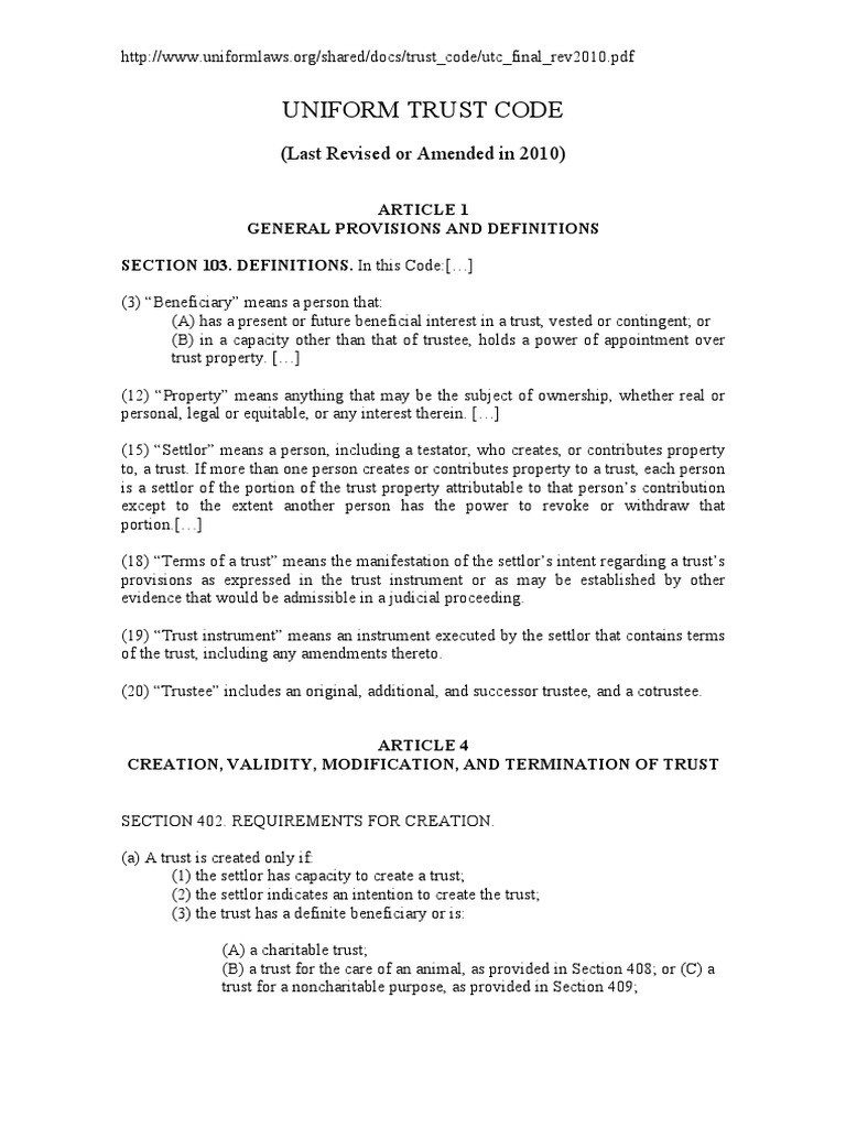 11a Uniform Trust Code PDF Settlor