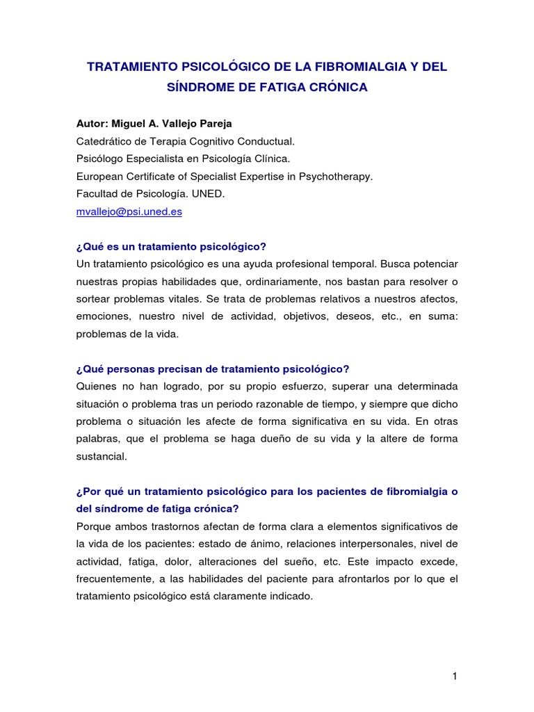 Tratamiento Psicológico de La Fibromialgia PDF | PDF | Síndrome de ...
