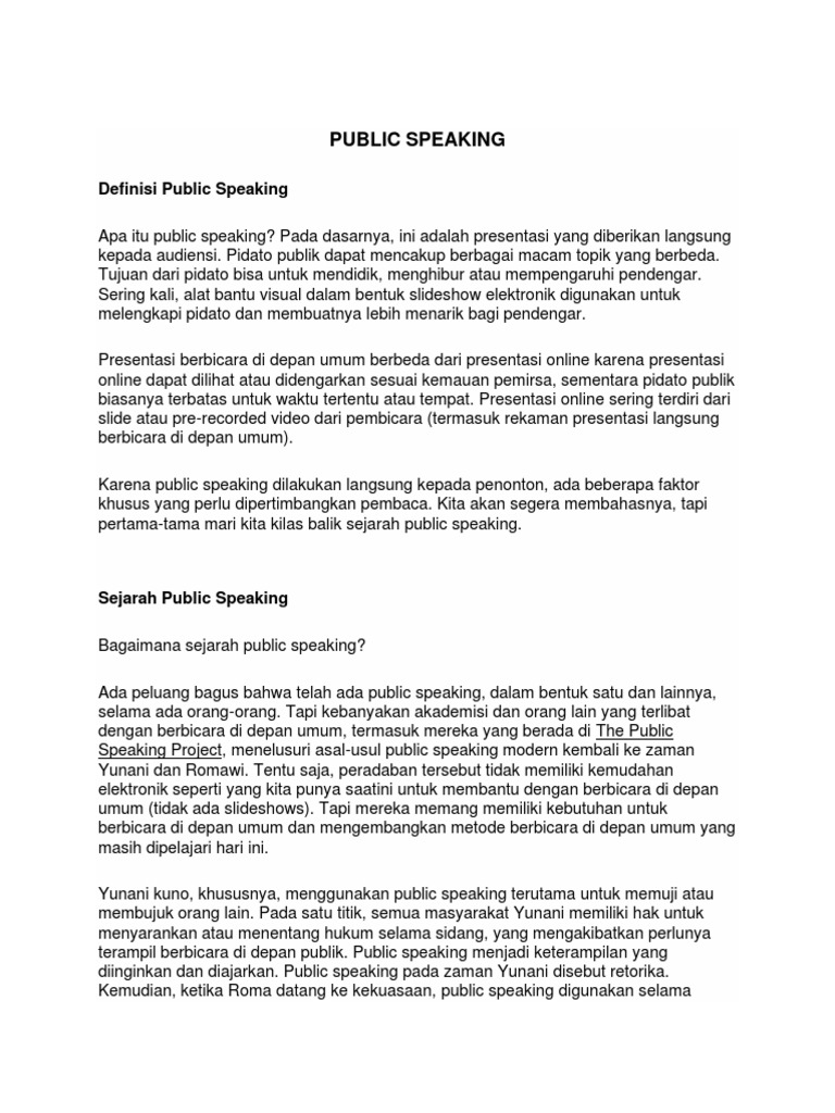 Sejarah dan Definisi Public Speaking | PDF | Seni