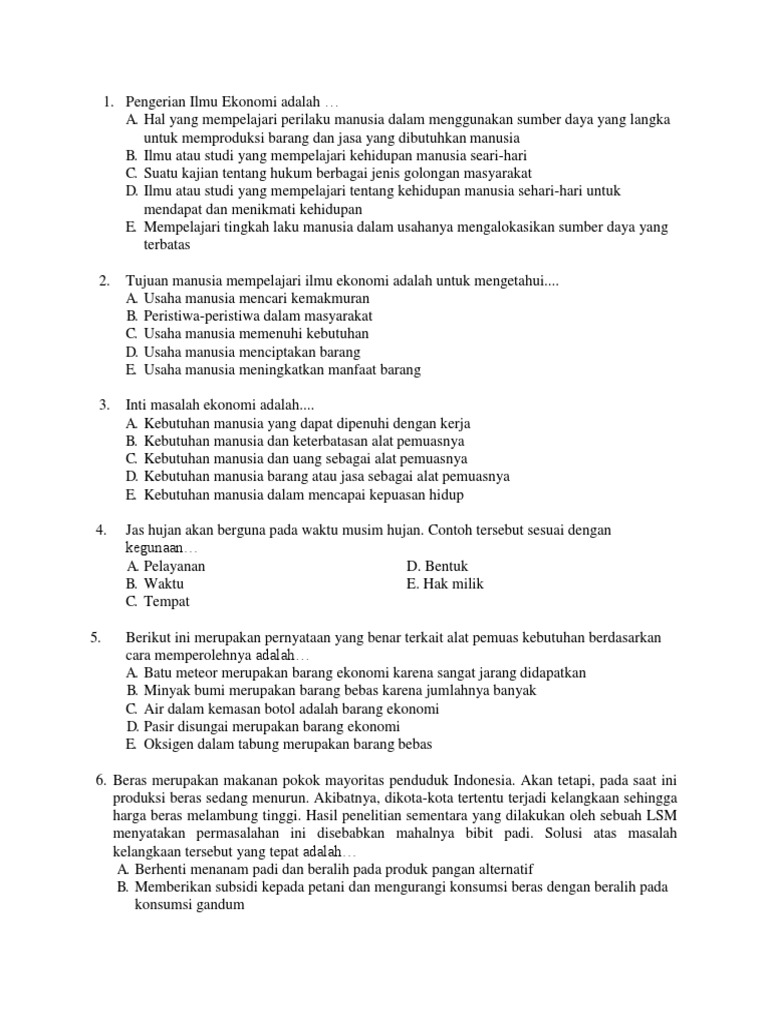 Soal Ekonomi X Uts Docx