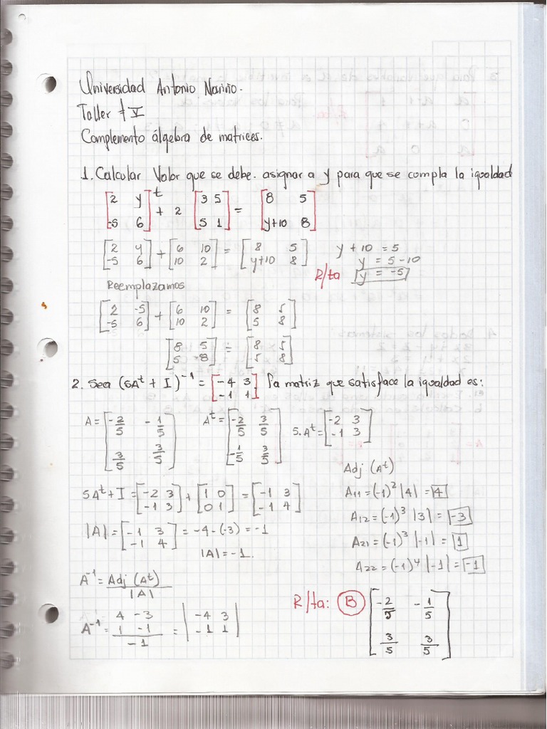 Taller 5 Algebra de Matrices PDF | PDF