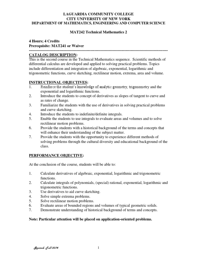 Technical Mathematics 2 Syllabus | PDF | Trigonometric Functions ...
