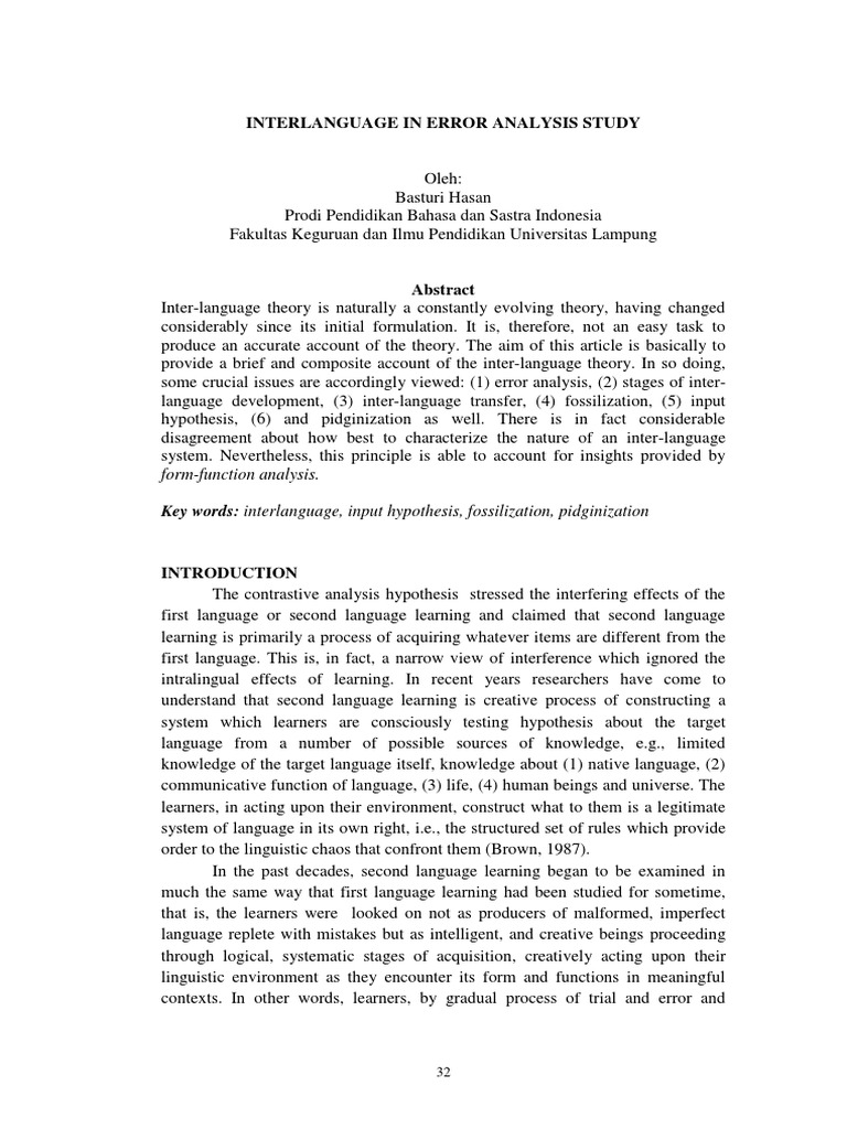Interlanguage and Error Analysis Insights | PDF | Second Language ...