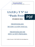 I.S.F.D y T #64 "Paulo Freire": Profesorado de Educación Inicial