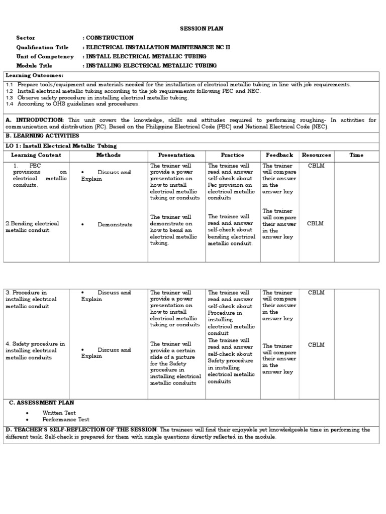 Install Electric Metallic Tubing PDF Pedagogy Learning
