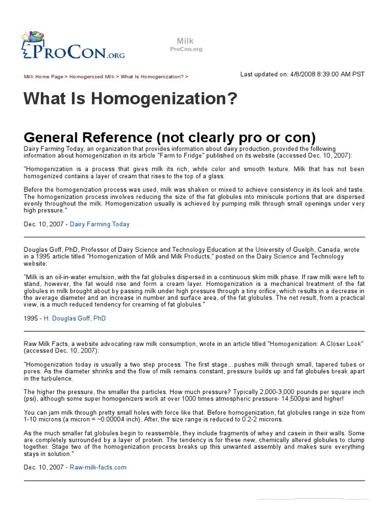 What Is Homogenization Milk PDF Milk Dairy