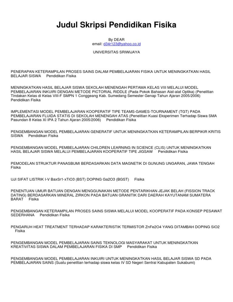 Judul Skripsi Eksperimen