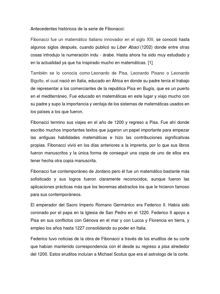 Antecedentes Históricos de La Serie de Fibonacci PDF
