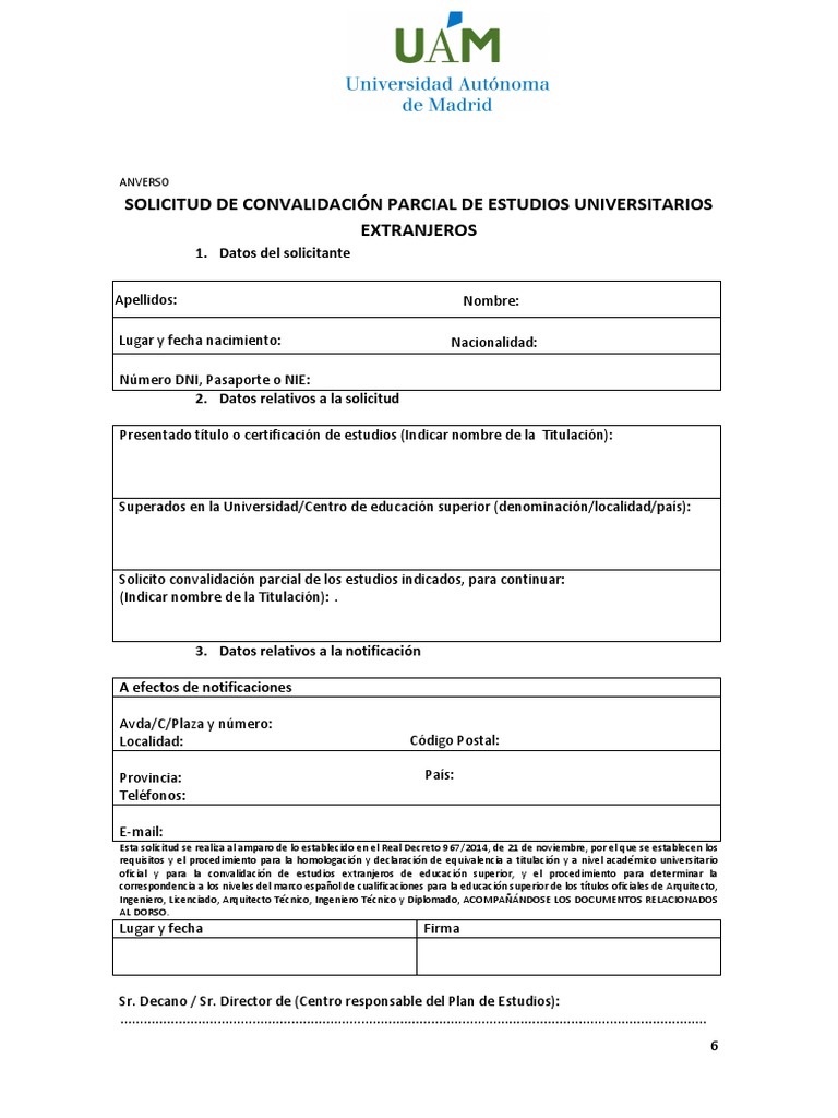 Solicitud Convalidacion Parcial Estudios Extranjeros Arquitecto Educacion Mas Alta