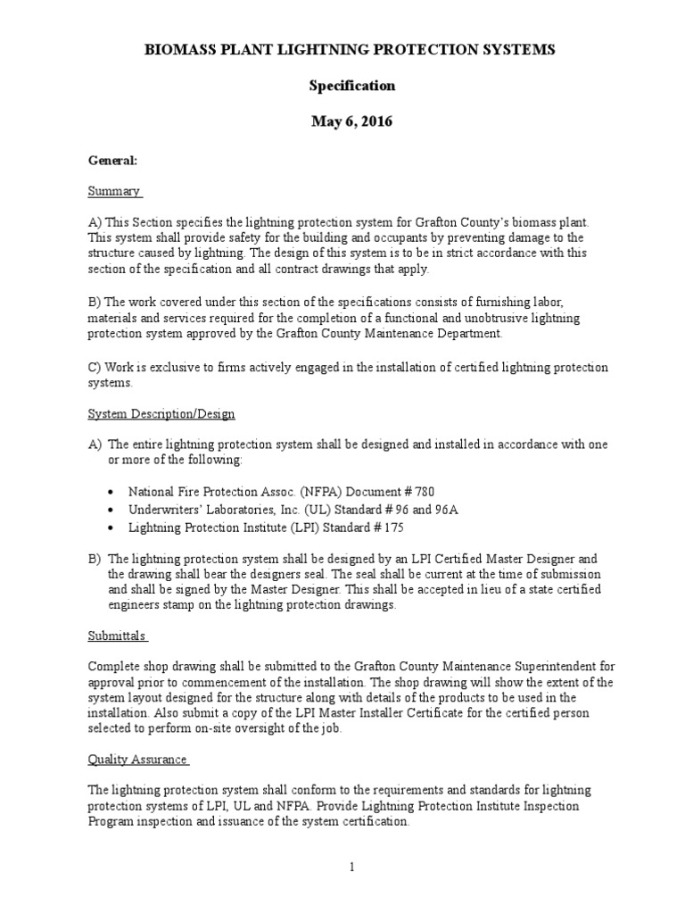 Specification Lightening Protection Systems | PDF | Electrical ...